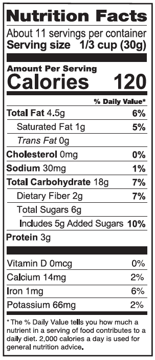 Nutrition Facts Cranberry Granola